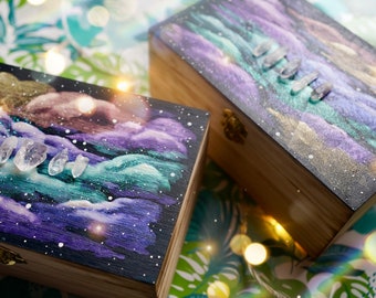 Crystal Galaxy Box | Made to Order | Tarot Box Oracle Cards Hand Painted Galaxy Decor Painted Altar Box | Crystal Box | Boho Decor