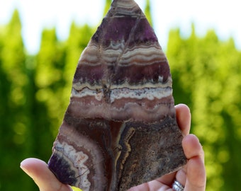 Raw Durango Amethyst Slice | Mineral Slab | Stones and Rocks for Cabbing | Lapidary | Rough Natural Chevron Amethyst Purple Stone