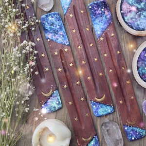 Galaxy Crystal Incense Holder Hand painted Healing Crystals and Stones Incense Burner Incense Display Moon and Stars Decor Gift image 6