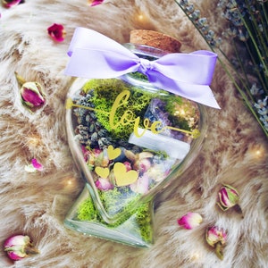 Love & Romance Jar - Heart Shaped Terrarium Jar with Healing Crystals and Herbs for Valentine's Day Gift