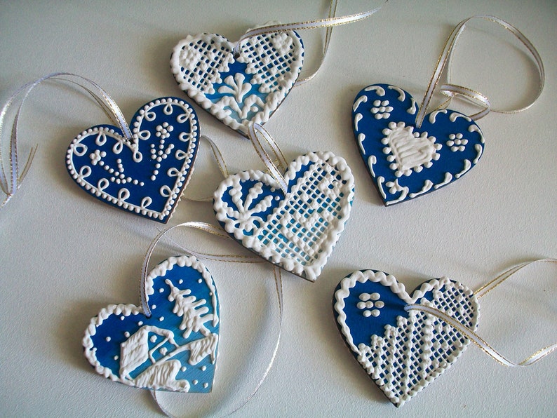 Royal Icing Cookies OOAK Christmas Wood Ornaments Hand Painted Ornament Set of 6