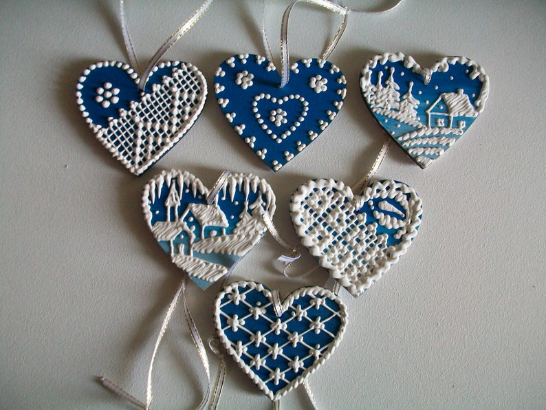Royal Icing Cookies OOAK Christmas Wood Ornaments Hand Painted Ornament Set of 6