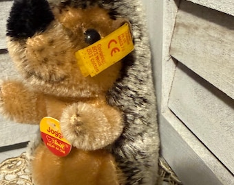 Vintage 90s Steiff Joggi Plush Hedgehog + Book