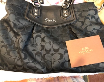Gift Coach Black Large Oversized Bag-Purse-Style F19244-Top Handle-Removable Shoulder Strap-Logo Canvas & Leather-New with Tag-Gift