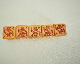 Vintage Bakelite Poker Dice set of 5-Butterscotch-Original Box