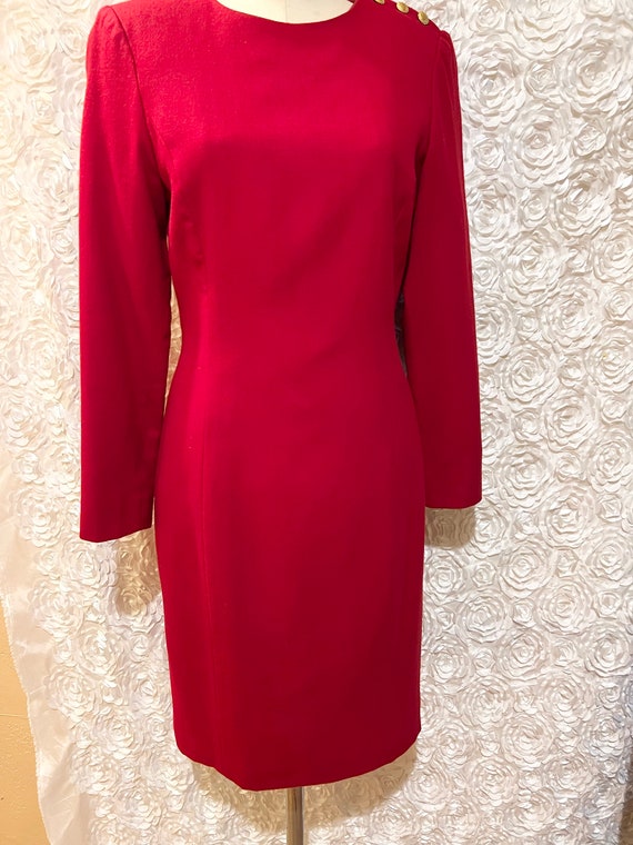 Women's Red Wool Sheath Dress-Sz. 4-Made U.S.A by Brooks Brothers