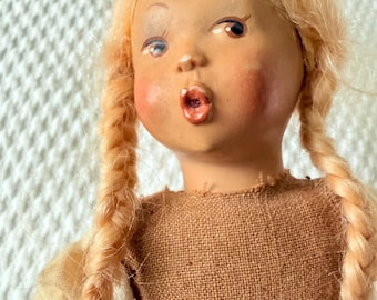 Polish Sawdust Rag Doll-Molded Face-Folk Art Doll