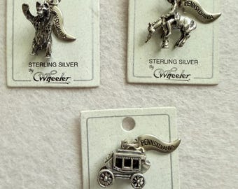 Vtg.Wheeler Sterling Silver Bear-Stagecoach-Horse charms-original cards