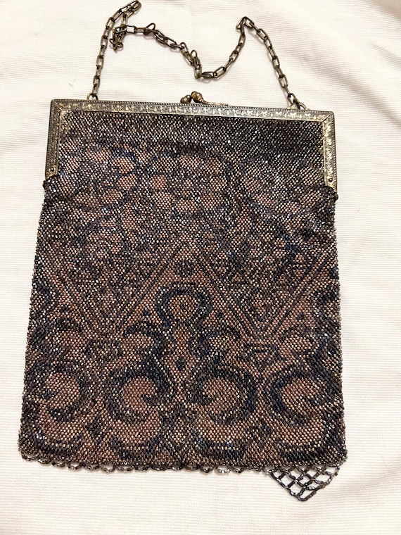 Antique Vtg. Micro Beaded Art Deco Purse with Fringe-… - Gem