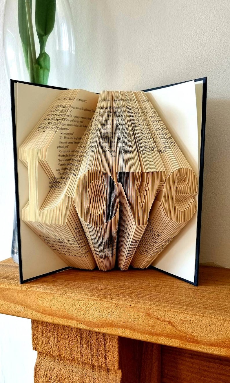 Folded book art Love, Love book, anniversary, first anniversary, paper anniversary, graduation, personalised book, personalized book standard book