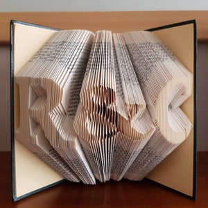 Folded book art, initials with & or heart, paper anniversary gift for wife, first anniversary gift for husband, wedding gift for couple, art image 3