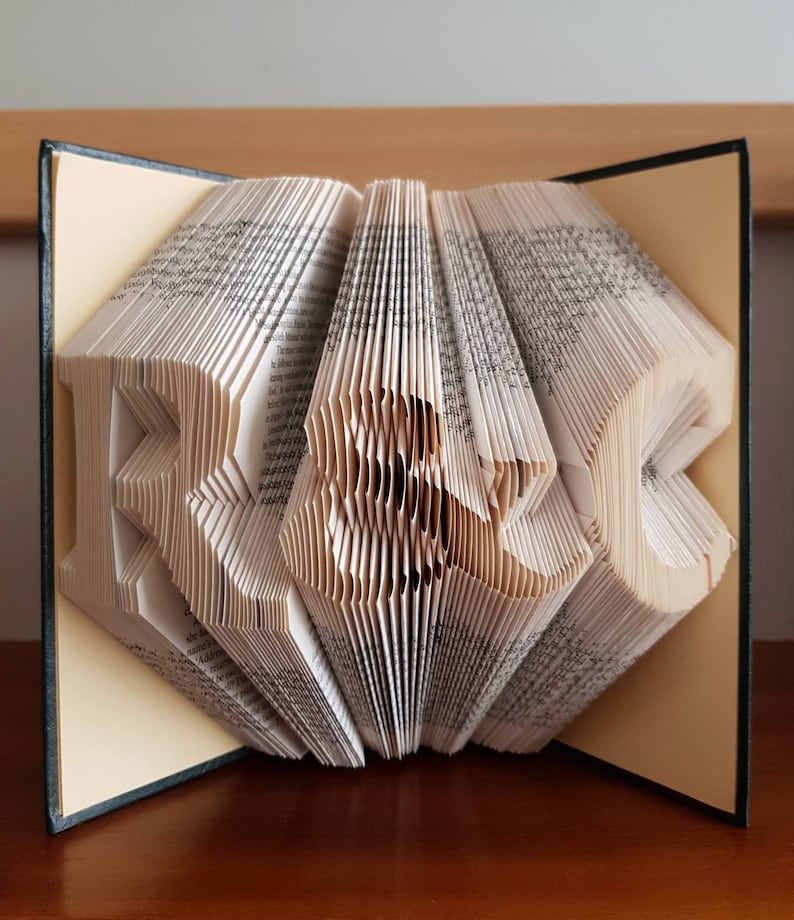 Folded book art, initials with & or heart, paper anniversary gift for wife, first anniversary gift for husband, wedding gift for couple, art image 3