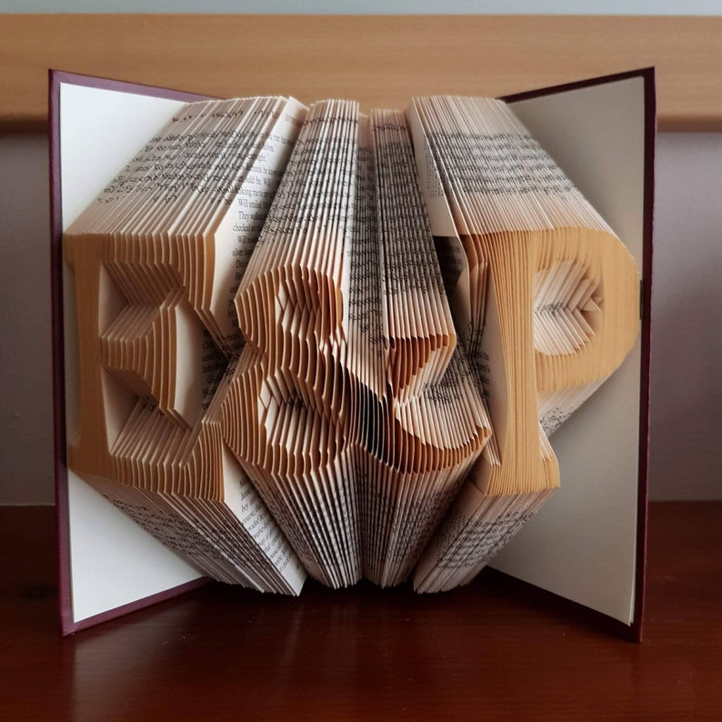 Folded book art, initials with & or heart, paper anniversary gift for wife, first anniversary gift for husband, wedding gift for couple, art &/NO spine detail