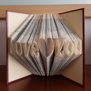 Folded book art Love You, Love you book, anniversary, first anniversary, paper anniversary, graduation, personalised book, personalized book