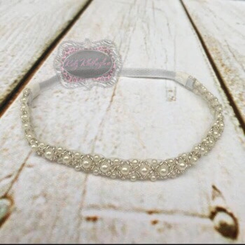 Newborn Headband Pearl Beaded Headband Christening Headband Newborn Photo Prop Beaded Newborn Baby Girl Newborn Photo Shoot Thin Headband