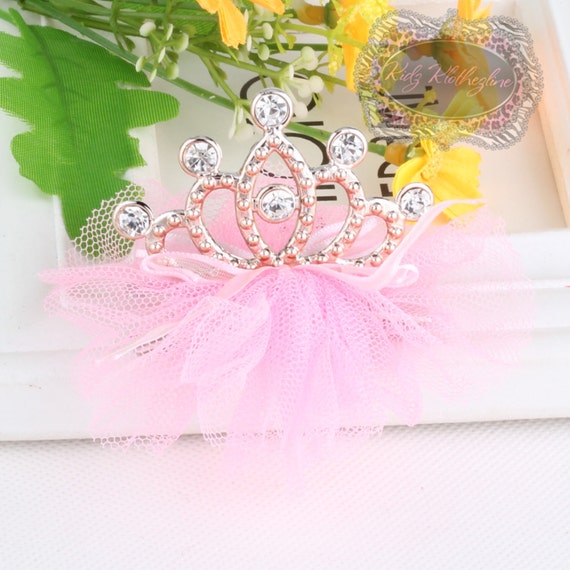 Pink Rhinestone Crown Tiara Tulle Clip Birthday Crown Clip Dog | Etsy