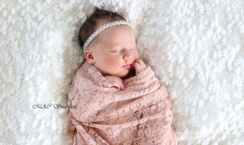Newborn Headband Pearl Beaded Headband Christening Headband Newborn Photo Prop Beaded Newborn Baby Girl Newborn Photo Shoot Thin Headband