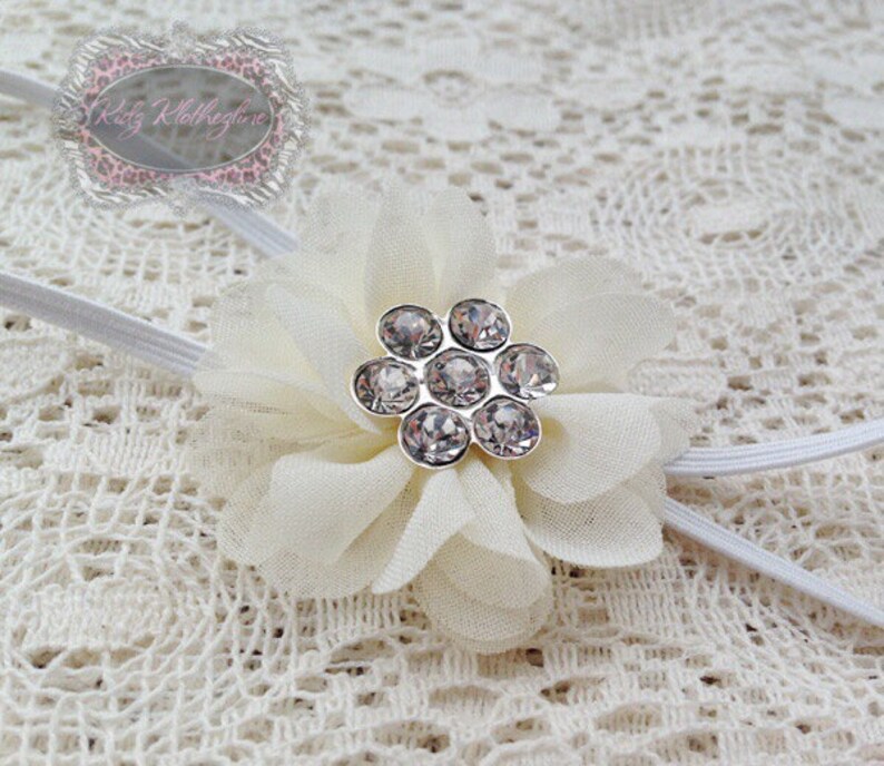 Headband With Center Rhinestones Flower Headband Christening Etsy