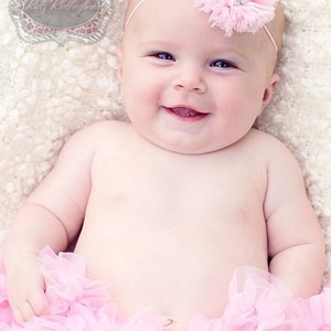 Pink or Salmon Chiffon Flower with Center Rhinestone Headband Newborn Photo Prop