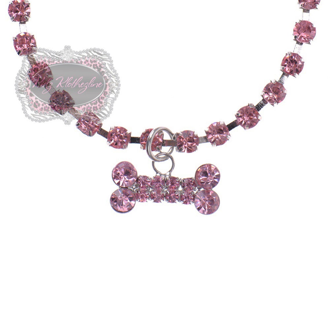 Rhinestone Dog Puppy Collar Necklace Pink Rhinestone Bone Etsy
