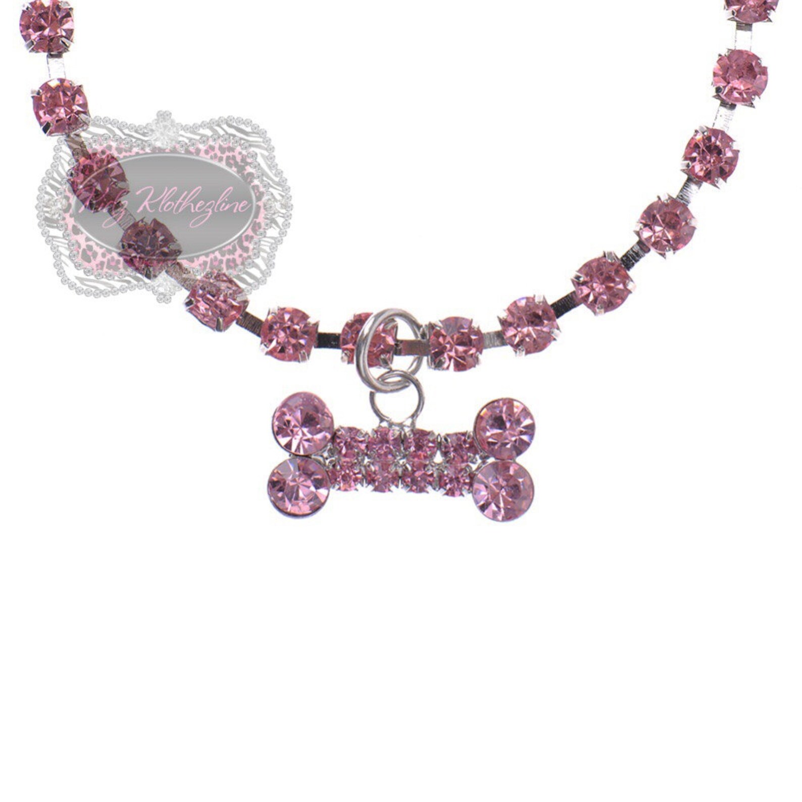 Rhinestone Dog Puppy Collar Necklace Pink Rhinestone Bone Etsy