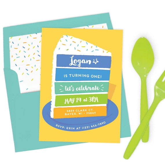 Blue and Yellow Boys Birthday Invitation | Boys cake with sprinkles | Printable or Evite Il_570xn