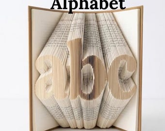 Fuente de alfabeto en negrita y curvada - Patrón de plegado de libro - 75 letras, números y símbolos - MMF