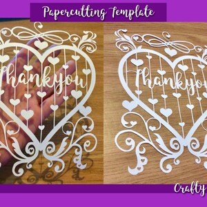 Papercutting Template Thankyou Heart Swirl - JPEG and PDF files - Paper cutting - Commercial Rights inc Instant Download #171