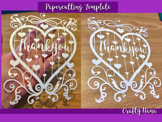 Papercutting Template Thankyou Heart Swirl Jpeg And Pdf Etsy
