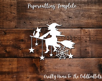 Papercutting Template – Halloween Witch – Printable PDF/JPEG, Easy Resizable DIY Craft, Commercial Rights
