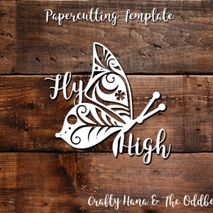 Papercutting Template - Fly High Butterfly - JPEG/PDF files - Easy to resize - Commercial Rights included Instant Download DIY Craft File