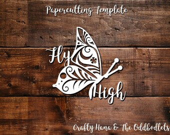 Papercutting Template - Fly High Butterfly - JPEG/PDF files - Easy to resize - Commercial Rights included Instant Download DIY Craft File