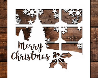 Papercutting Template - Merry Christmas Window Scene - JPEG/PDF files - Easy to resize - Commercial Rights included - Template 235