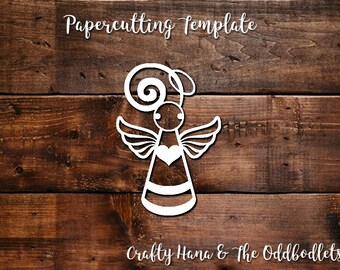 Papercutting Template - Christmas Angel Oddbodlet - JPEG/PDF files - Easy to resize - Commercial Rights included - Template 244