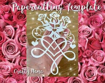 Papercutting Template Rose Hearts - JPEG and PDF files - Can be handcut or cutting machine - Commercial Rights inc Instant Download #170