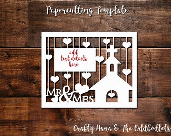 Papercutting Template - Wedding Heart Church - JPEG/PDF files - Easy to resize - Commercial Rights included Instant Download DIY Craft File
