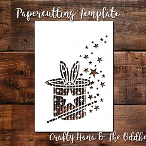 Papercutting Template - Starry Rabbit in a Hat - JPEG and PDF files  - Commercial RightsI Instant Download #209
