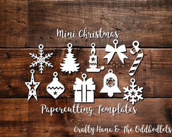 10 Mini Christmas Papercutting Templates -  JPEG/PDF files/black and white and grey flipped - Easy to resize - Commercial Rights included