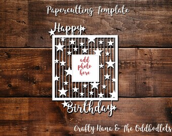 Papercutting Template - Happy Birthday Photo Frame - JPEG/PDF files - Easy to resize - Commercial Rights included Instant Download DIY Craft