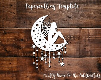Papercutting Template - Moonlight Fairy - JPEG/PDF files - Easy to resize - Commercial Rights included - Template 223