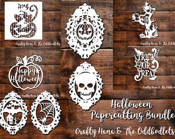 10 Halloween Papercutting Template -  JPEG/PDF files/black and white and grey flipped - Easy to resize - Commercial Rights included