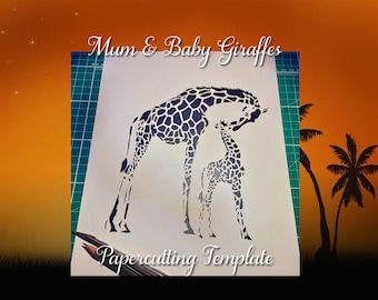 Papierschnitt-Vorlage - Mama und Baby Giraffe - JPEG und PDF Dateien - Kann von Hand oder Maschine geschnitten werden - Kommerzielle Rechte in