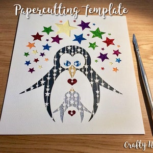 Papercutting Template - Starry Penguins - JPEG and PDF files  - Commercial RightsI Instant Download #181
