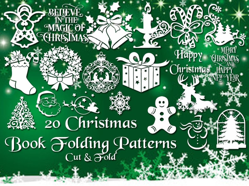 Christmas Book Folding Set 20 Brand New Cut & Fold Bookfolding Patterns Under 500 pages Includes Full Instructions Emailed PDF files image 3