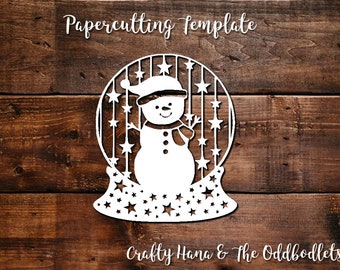 Papercutting Template - Snowman Snowglobe - JPEG/PDF files - Easy to resize - Commercial Rights included - Template 241