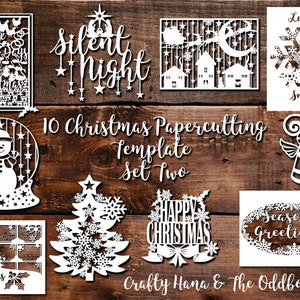 10 Christmas Papercutting Template SET 2 -  JPEG/PDF files/black and white and grey flipped - Easy to resize - Commercial Rights included