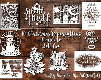 10 Christmas Papercutting Template SET 2 -  JPEG/PDF files/black and white and grey flipped - Easy to resize - Commercial Rights included