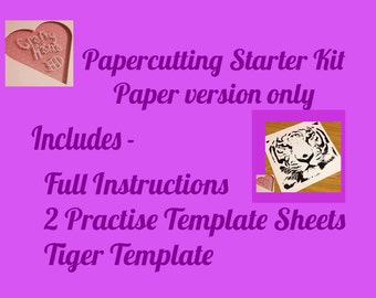 Papercutting Starter Kit - PDF version - Full Instructions for a beginner - advice on tools and getting started - Practice Template sheets