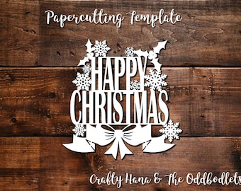Papercutting Template - Happy Christmas - JPEG/PDF files - Easy to resize - Commercial Rights included - Template 238