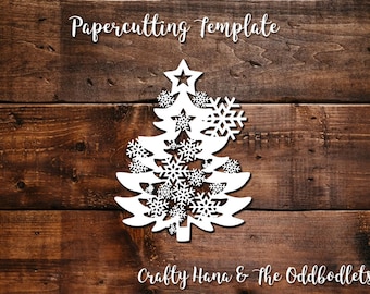 Papercutting Template - Christmas Tree Snowflake - JPEG/PDF files - Easy to resize - Commercial Rights included - Template 237